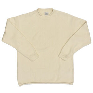 Zara Men’s Cotton Rollneck Sweater In Cream Size L